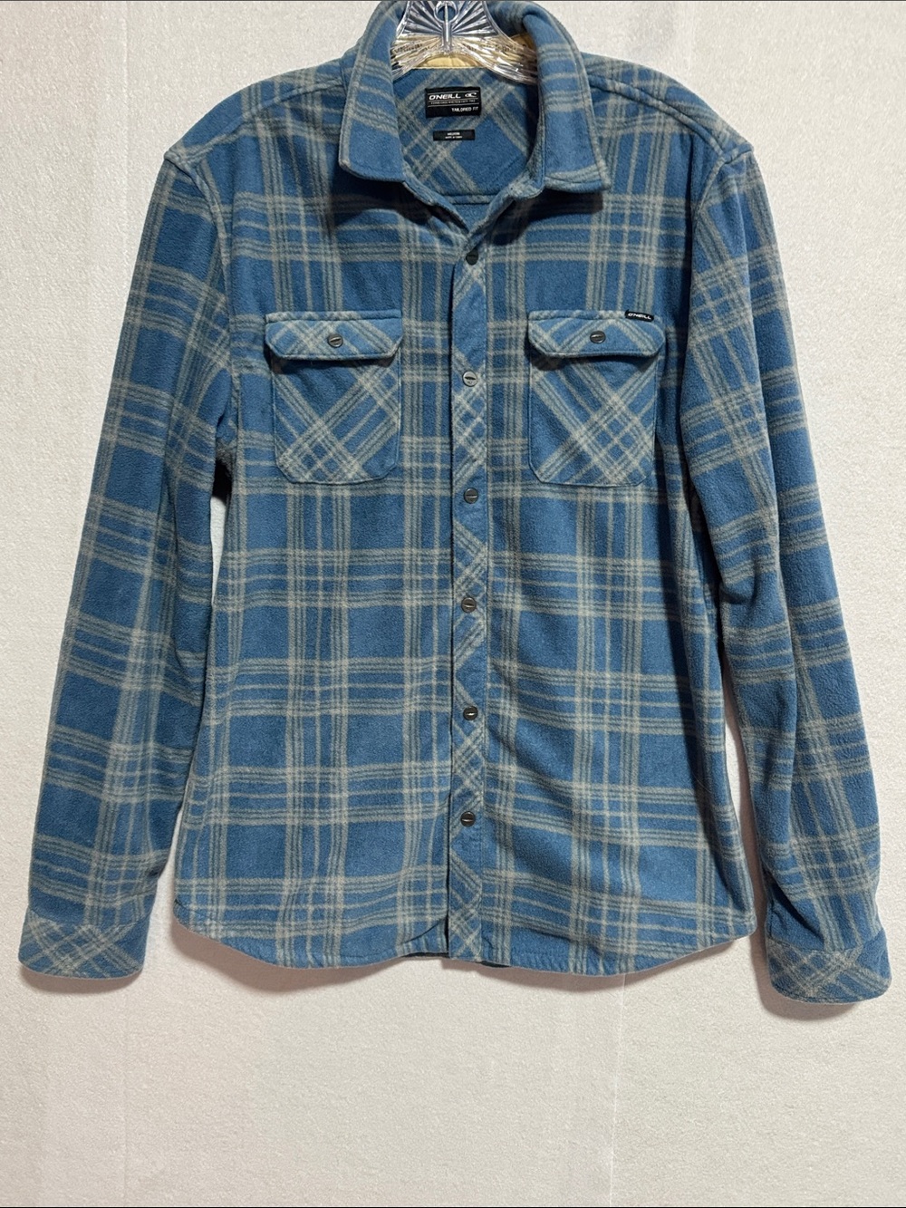 O'Neill Blue and Gray Plaid Button-Down Flannel Shirt
